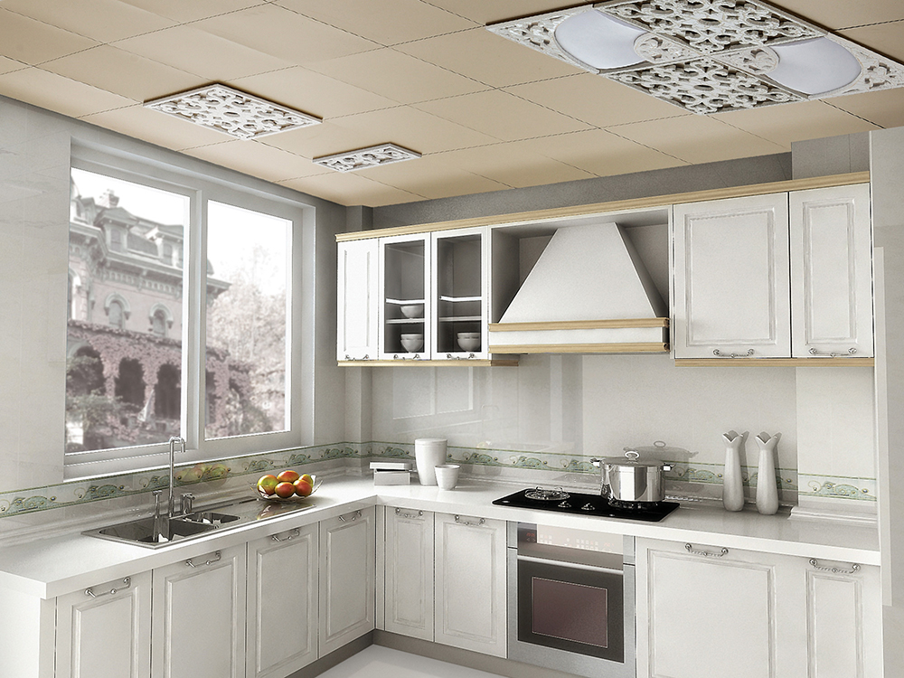 厨房采用白色橱柜打造，顶层采用木色板式装饰，营造出清新脱俗的既视感。