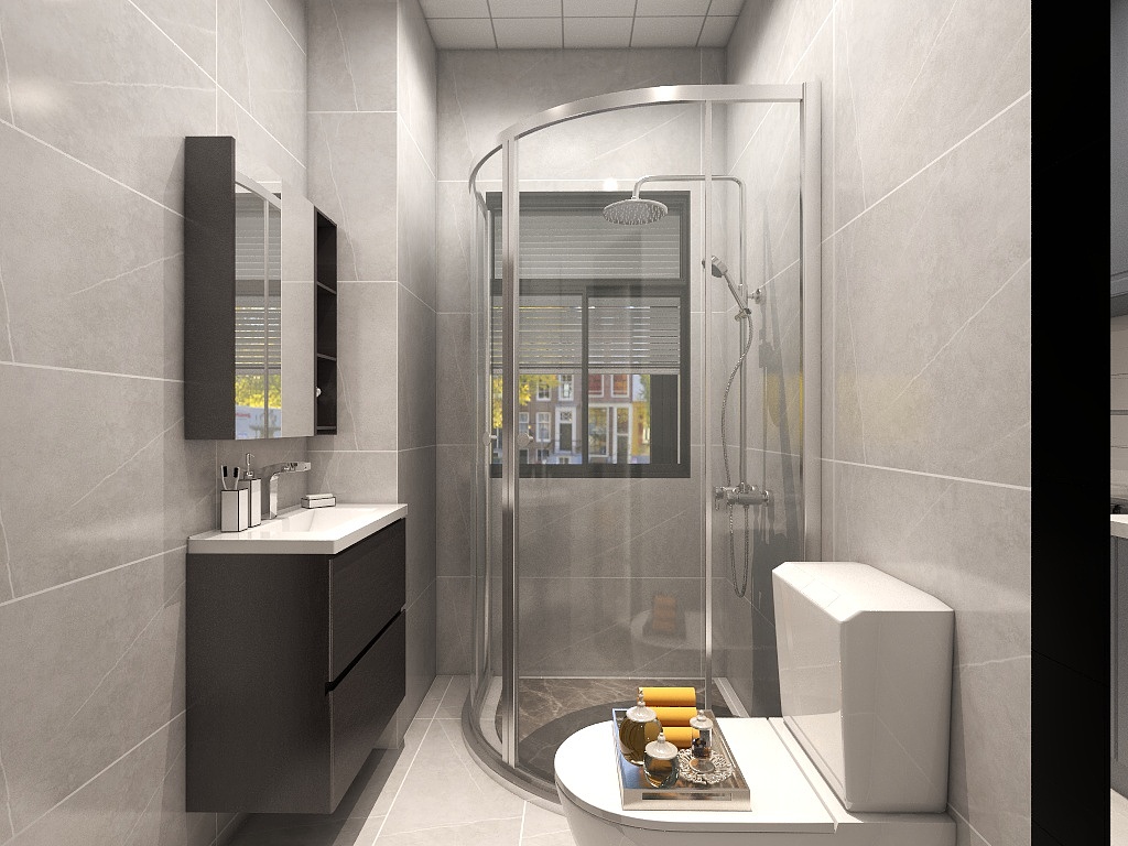卫生间布局紧凑，淋浴房采用玻璃进行干湿分离，呈现美感的同时也具有实用功能。
