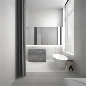 卫生间的设计给人感觉非常舒适，白色的洁具在白色空间中，给人更多明亮性。