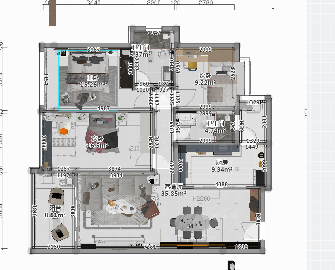 这套居室面积不大，胜在户型方正，各功能区分布紧凑，基本没有畸形空间。