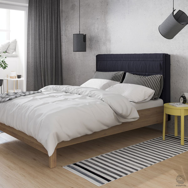 主卧的设计令人感到温暖而舒畅，灰色背景与蓝色床头的搭配，简约而不张扬。