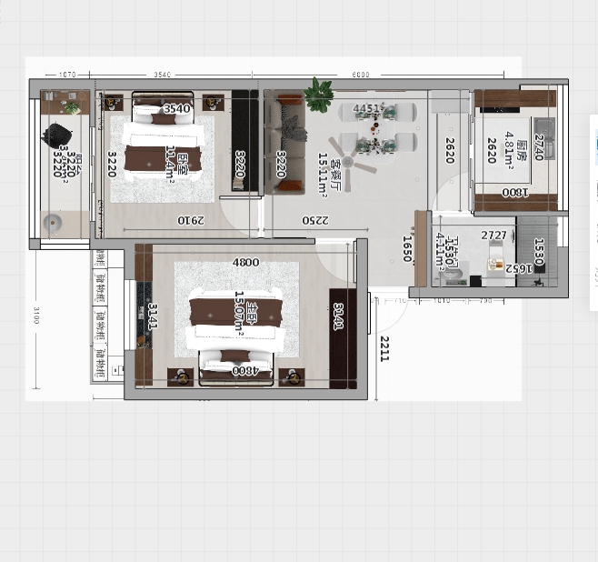 现代装修案例全国中海首钢金裕雅苑二居室69平米装修效果图