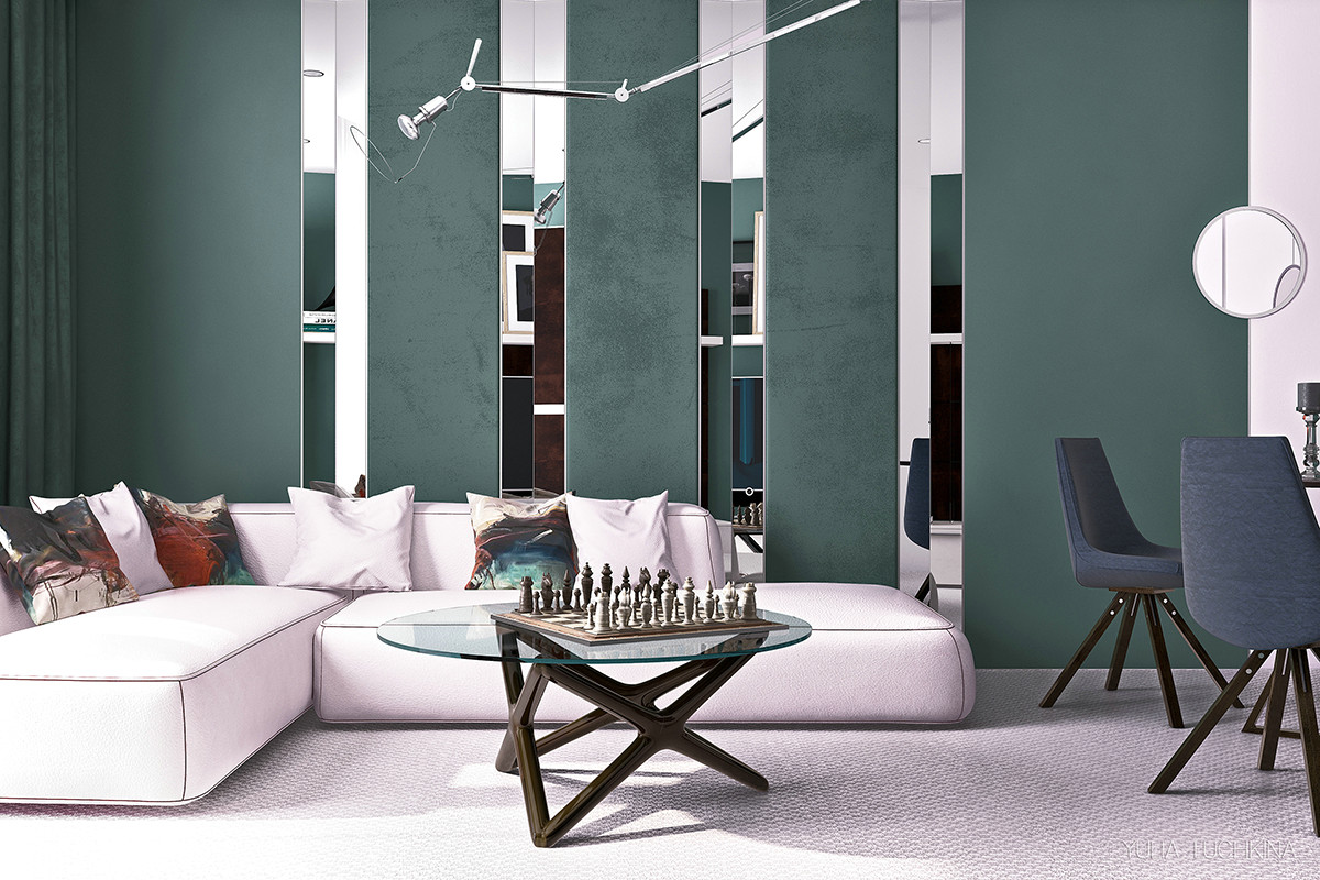 木绿色背景墙的运用让整个客厅空间更显柔和与温馨，展现了业主不俗的品味。