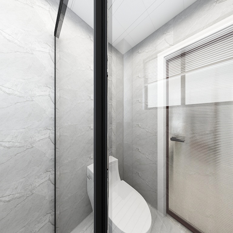 纯净的白色空间营造出清新舒缓的空间氛围，玻璃隔断划分两个区域，业主日常打扫卫生方便。