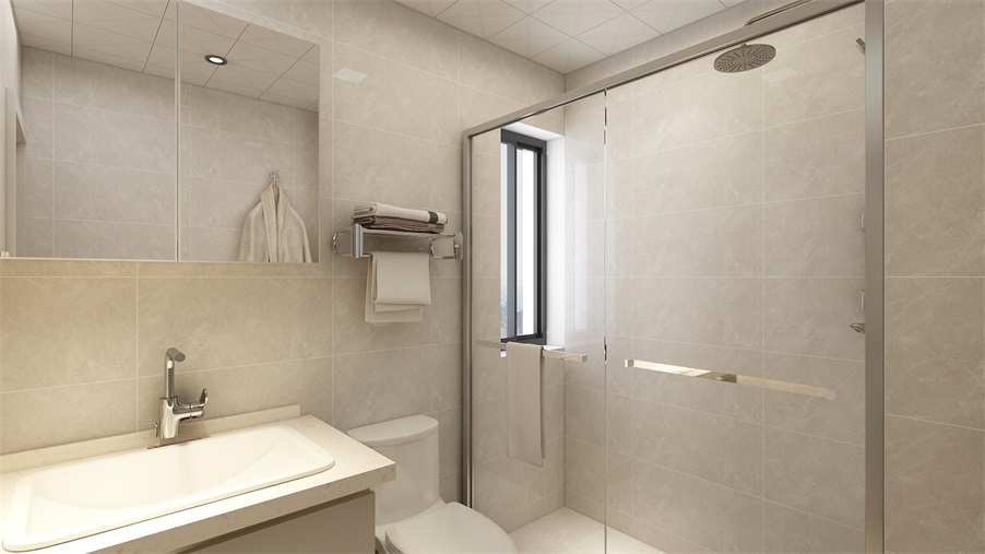 卫浴空间设计简约大气，干湿分离设计带来了简约的视觉效果，体现出主人的生活品味。