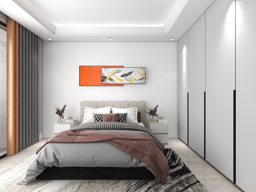 主卧无主灯设计，白色墙面与浅色衣柜过渡和谐，空间自然简洁且有层次。