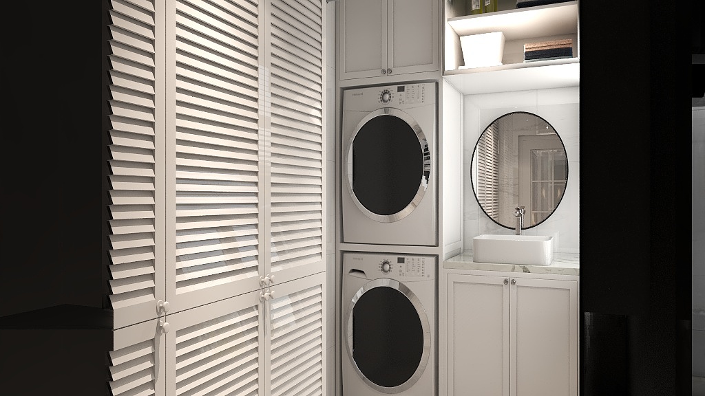 洗衣机嵌入式设计十分美观，节省了室内空间，实用方便，便于清洁。