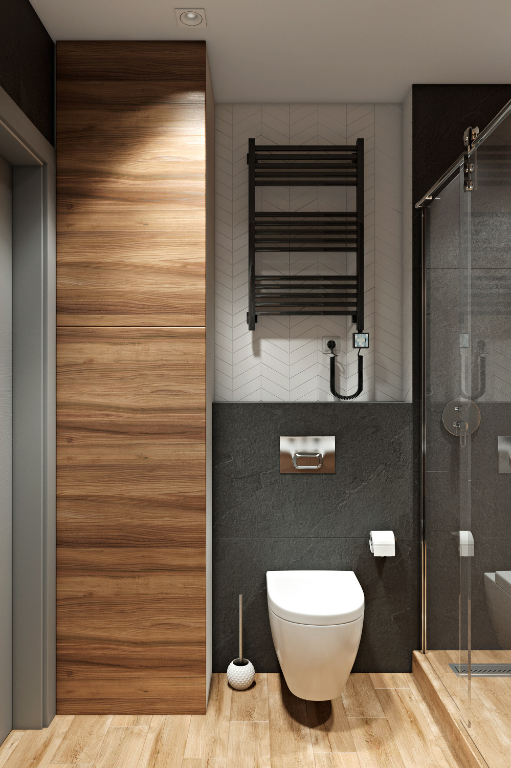 卫浴空间注重审美与氛围感的营造，木质元素牵引出温润的空间气质。