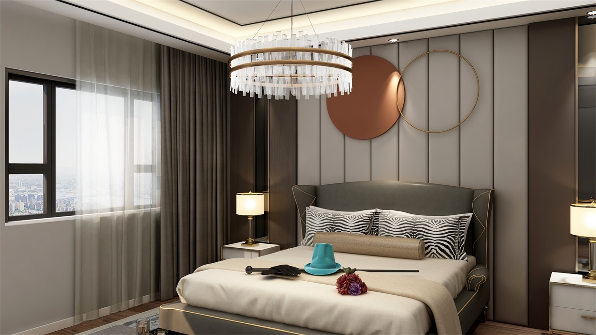卧室清秀淡雅，时尚不失典雅，背景墙软包设计，诠释出现代范的美学空间。