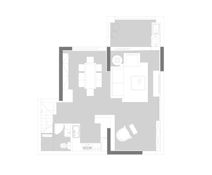户型空间可灵活分割，在客厅和阳台之间无梁设计，拥有良好的空间通透性。
