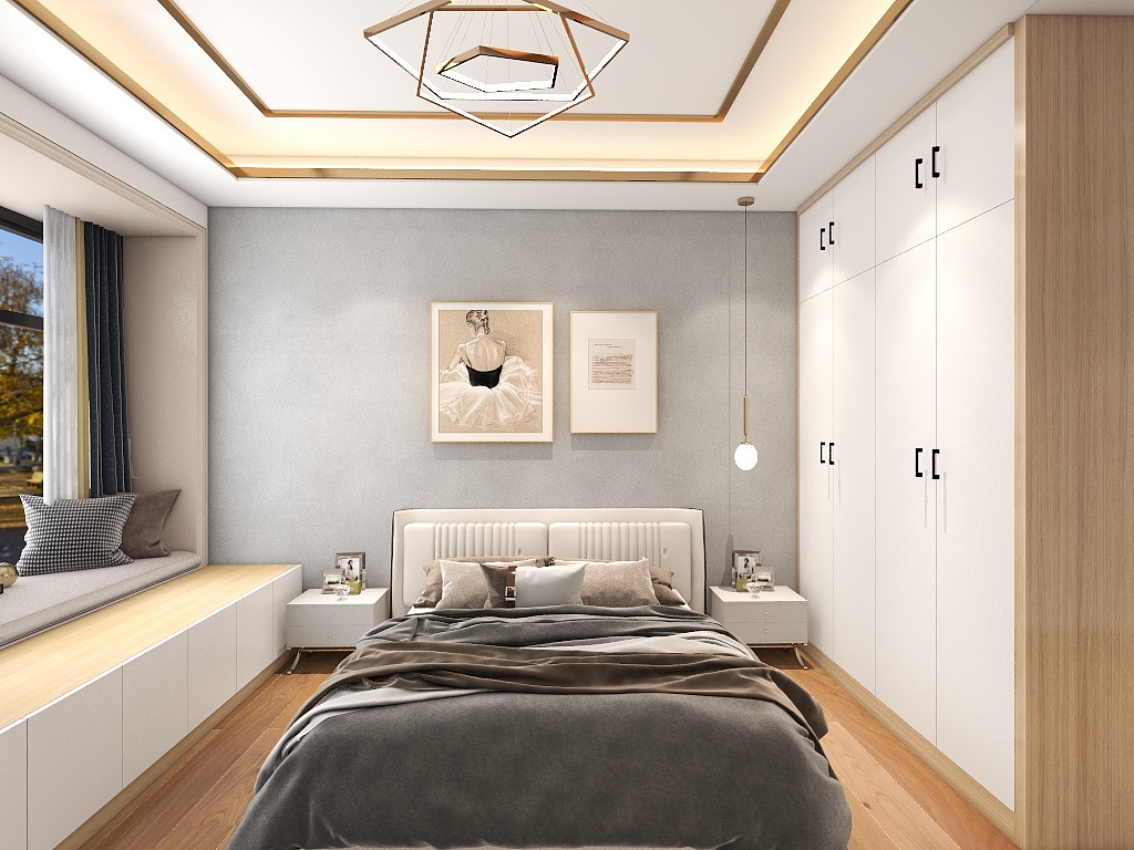 白色和灰色对比设计，搭配精致的软装点缀，营造出次卧空间的高级感格调。