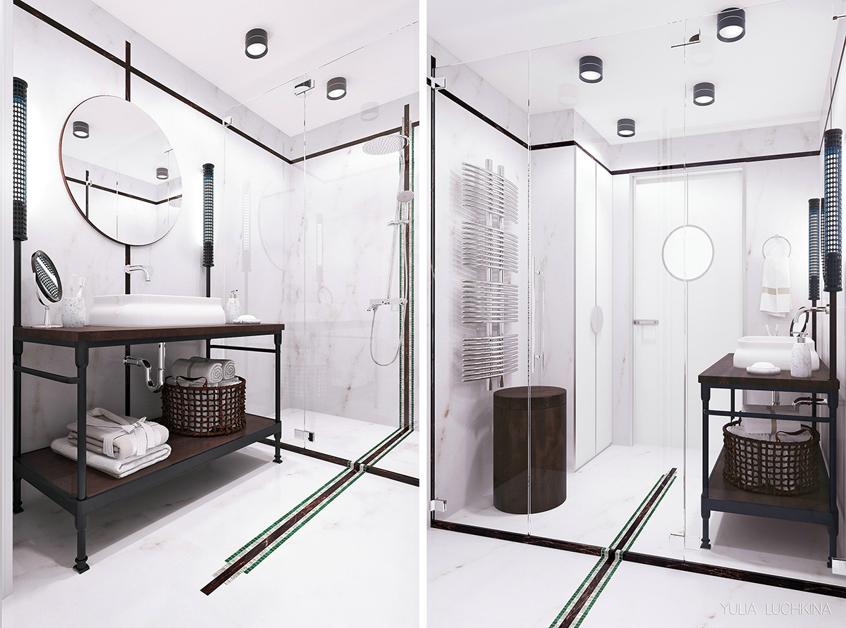 卫浴空间以白色为基调，设计师强调收纳，呈现出简约自然的空间氛围。
