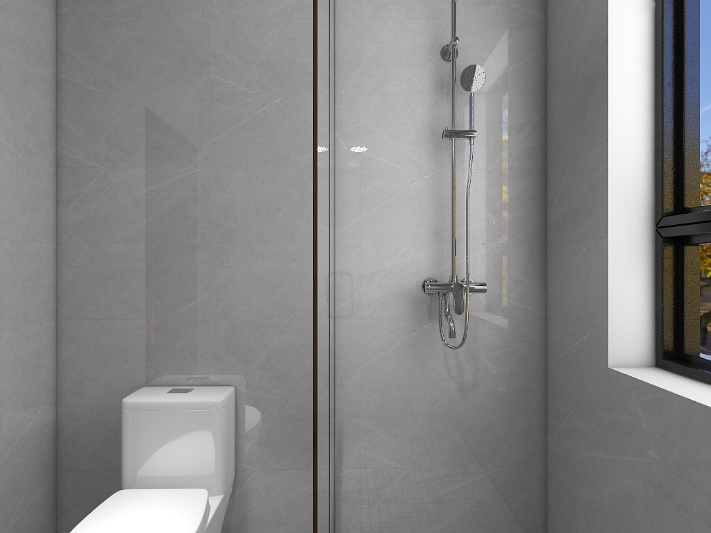 卫生间采用玻璃淋浴房来实现干湿分离，浴室选择悬挂式，后期清理起卫生比较方便。