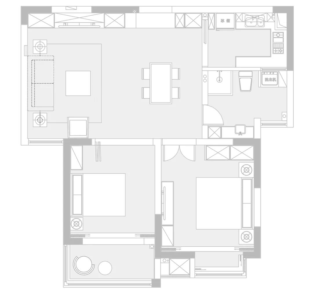 标准的正方形，十分方正，空间利用得当，一点不浪费，大卧室采光充分，实用率高。