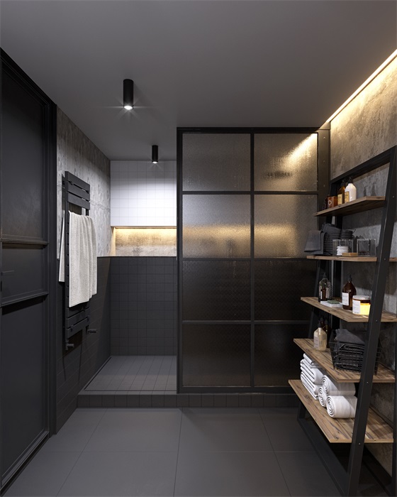 黑白色给卫生间带来平静之感，干湿分离设计为空间入住灵动的活力。