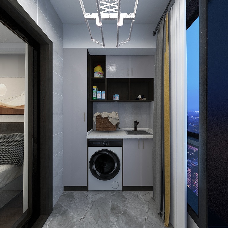 卧室连接阳台，阳台打造为洗衣房，扩充了空间功能，使日常变得更加方便。