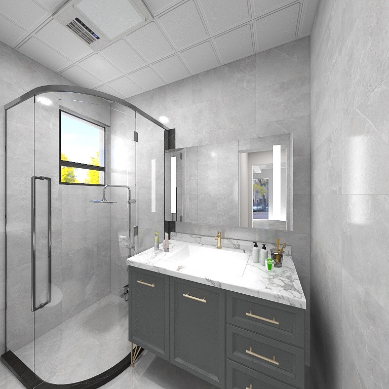 灰色空间搭配灰白色洁具，打造出看似冷淡，实则是温情满满的卫浴环境。