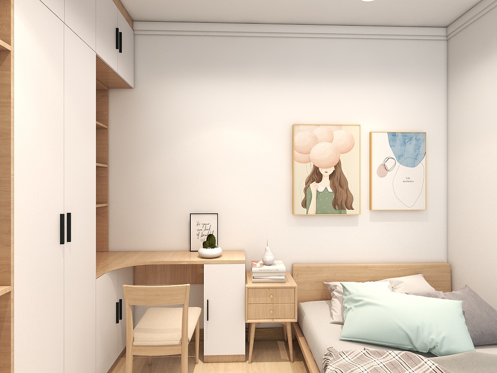 卧室雅致舒适，色调温润，衣柜定做设计提升了空间利用率，也展现了业主对生活的追求。