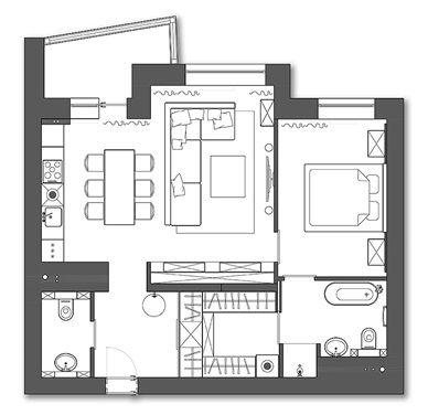 户型格局方正，多功能规划，厨餐厅、客厅一体化设计，空间得到充分利用。