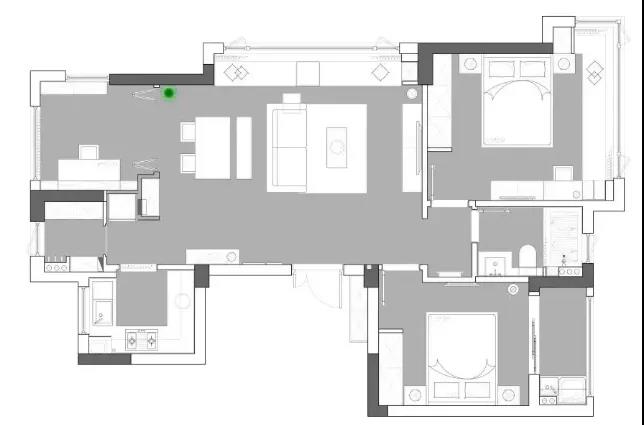 此户型为两房户型，空间方正，功能分区合理，明厨明厕，多功能空间。