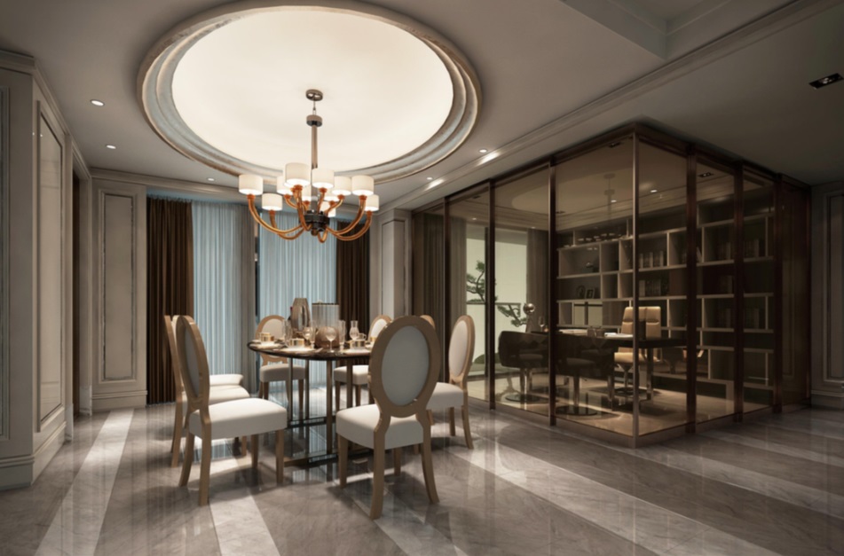 空间功能划分别致，将书房放在客厅，极大程度利用了餐厅面积，增加了空间层次感。