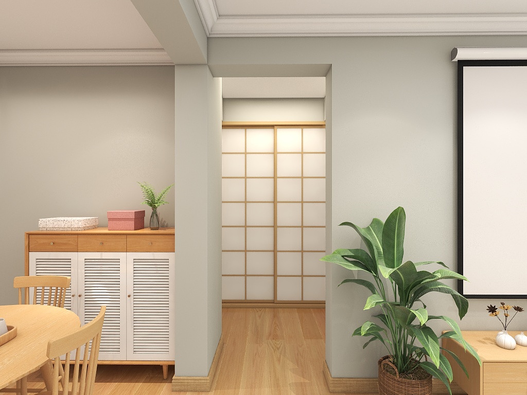 走廊设计联通了两侧空间，增强了家人之间的互动性，卧室门设计典雅精致。