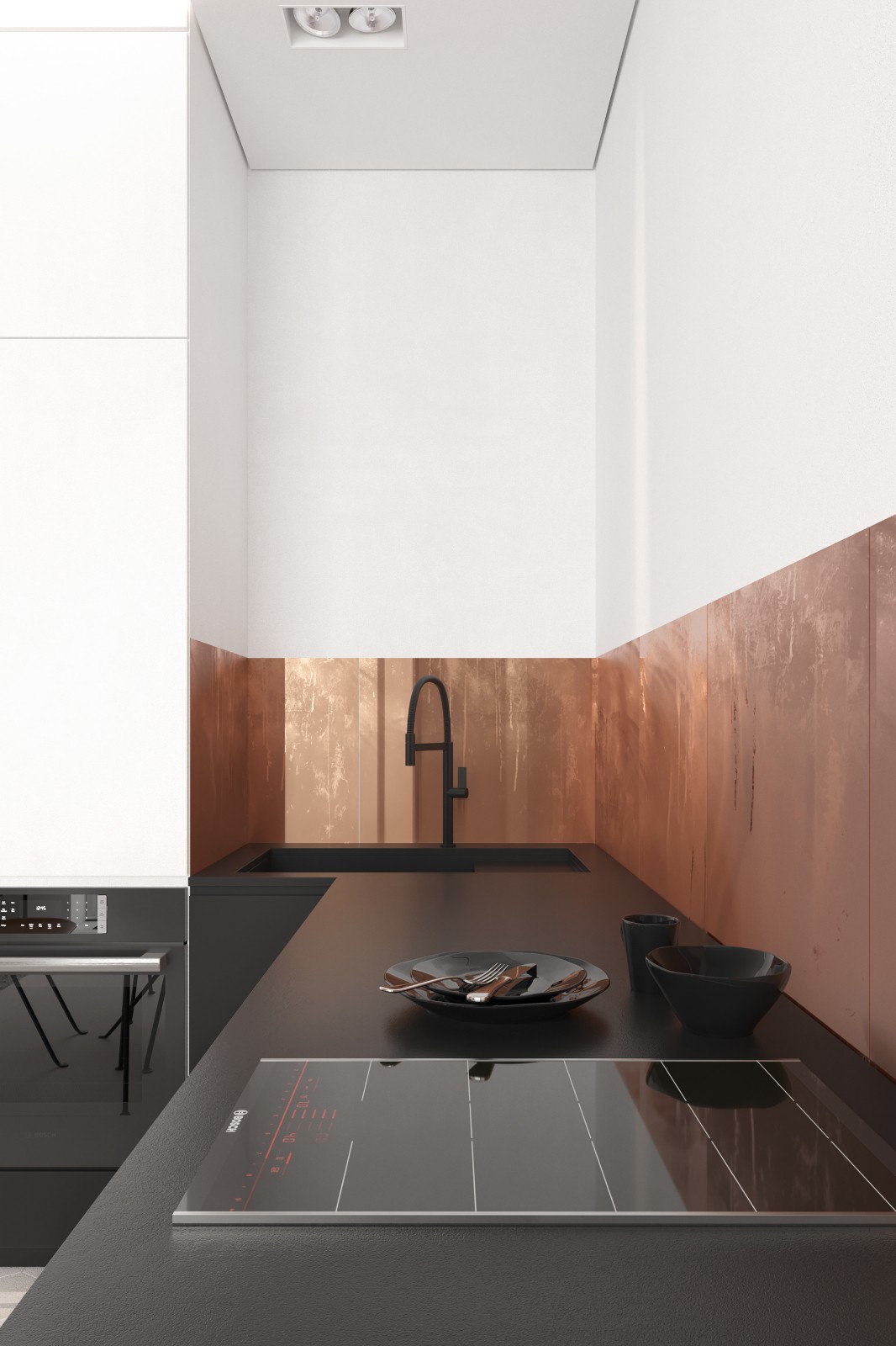 厨房空间动线流畅，设计师用简单的色彩搭配营造出视觉上的舒适感，令空间不显单调。