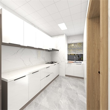 厨房采用白色作为空间主色调，局部线条的勾勒让厨房空间充满质感。