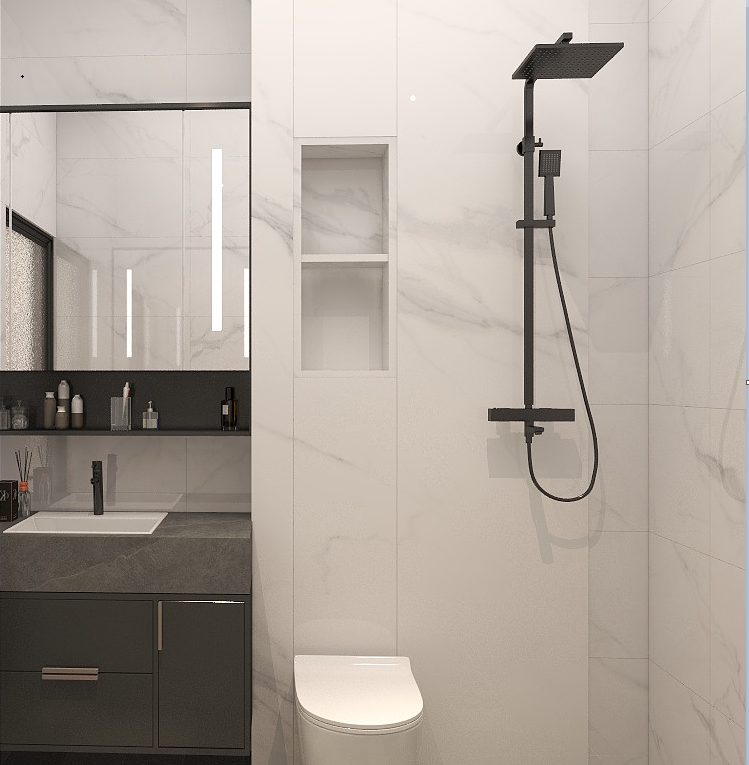 卫生间采用干湿分离设计，灵活运用壁龛和收纳柜，大大增加收纳空间。